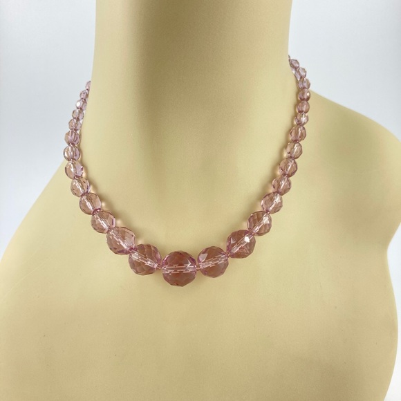 Vintage Purple Crystal Choker Necklace, Round Lavender Crystals, 15" + 2". - Picture 7 of 12